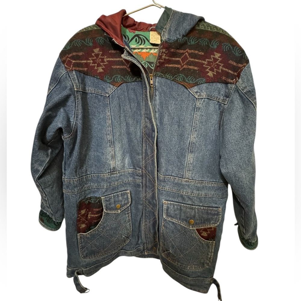 Vintage Outbrook Western Denim Heavy Aztec Blanket Western Jean Jacket Women’s L